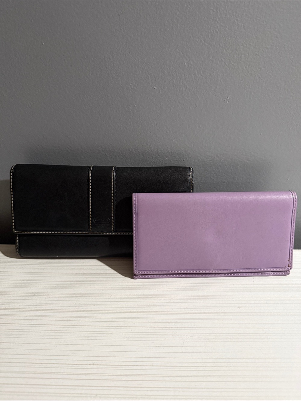 vintage Coach Hamptons black leather wallet with matching check holder